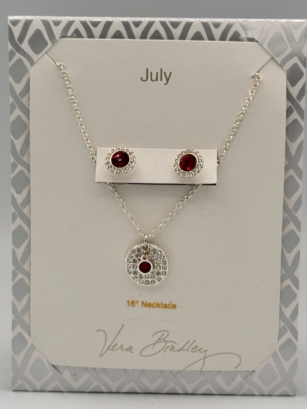 Vera Bradley July Birthstone Red Crystal Necklace & Earrings Set